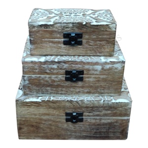 Boîte en bois de manguier au design élégant Offre Spéciale lot de 3 boîtes de rangement sculptées à la main pour le stockage et les bijoux souvenir urne en bois prix bon marché - Product Image 4