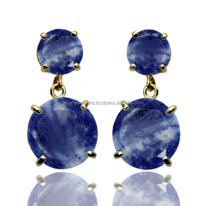 Sodalite พลอย Vermeil ต่างหูเงินสเตอร์ลิง - Product Image 1
