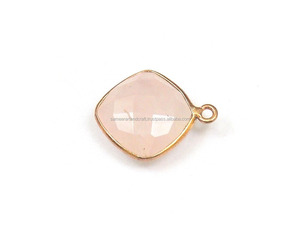 Connecteur de lunette fait main en pierre précieuse calcédoine rose avec coussin plaqué or rose simple et double caution disponible - Product Image 2