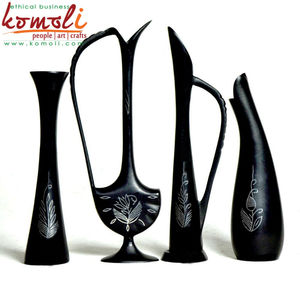 Florero de estilo antiguo de alta calidad, jarrón de flor individual de metal negro grabado de plata, diseño hecho a mano, precio al por mayor - Product Image 5