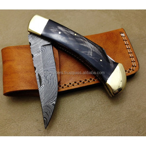 Navaja Plegable de Bolsillo para Caza, Grado Industrial, Personalizada, con Mango de Cuerno de Búfalo, Grosor de 0.035 Pulgadas (ZR392) - Product Image 1