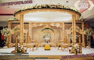 เสาคู่แบบดั้งเดิมพิธีแต่งงานแมนแด็ปอินเดียทำจากไม้แมนเด็บไม้สีขาวหรูหราสีทองรอบแต่งงานสหรัฐอเมริกา - Product Image 6