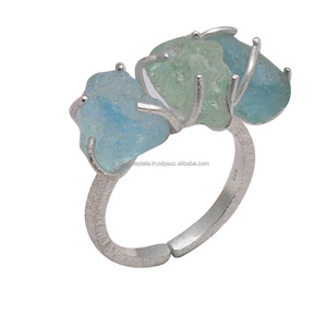 Plata de Ley 925 con plata plateada Natural Aqua Rough Gemstone Designer Ring Jewelry Anillo de moda para regalo de boda. - Product Image 1