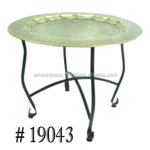 Base de mesa de centro redonda clásica con acabado dorado de Metal, soporte de hierro, mesa de centro de forma redonda de lujo antigua, bandeja marroquí - Product Image 2