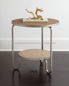 Table basse ronde en métal avec bord argenté brillant - Product Image 1