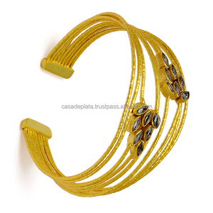 บุษราคัมสีน้ำเงิน925กำไลเงินสเตอร์ลิงชุบทองและโรสโกลด์คู่รักทันสมัยและรูปแบบตัวเลขสำหรับของขวัญและงานหมั้น - Product Image 4