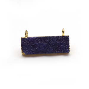 Double Bail Pendentif Bar Forme Or Electroplaqué Naturel Violet Sucre Druzy Gemme Connecteurs Faits à la Main Bijoux - Product Image 1