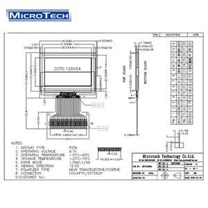 128x64 Dots COG LCD Display with ST7565P IC 28 Pin 0.8 Pitch FPC Microtech Manufacturer-Working Temp -10C~60C <b>12</b> O'clock - Product Image 6