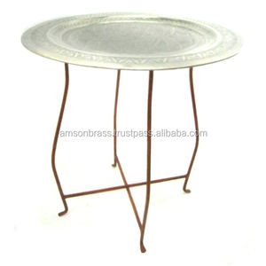 Table basse marocaine antique en laiton affichage de produit classique Table basse marocaine en fer en métal Table marocaine martelée - Product Image 2