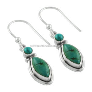 Boucles d'oreilles pendantes en argent sterling 925 avec pierre turquoise - Fournisseur grossiste indien Exportateur Cadeau de mariage et de fête Qualité extrême - Product Image 1