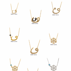 Collier Flocon de Neige Nazar Islamique Vav en Or Massif 14K Bijoux Fins pour Femmes Fabriqué en Turquie - Product Image 1