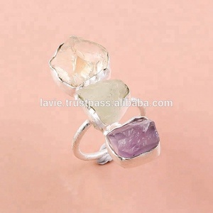 แหวนค๊อกเทล925แหวนเงินสเตอร์ลิง,ธรรมชาติ Citrine อเมทิสต์พลอยสีฟ้าเครื่องประดับ - Product Image 1