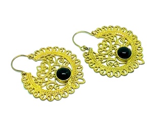 Wholesale Bohemian Style Brass <b>Black</b> <b>Onyx</b> Hoop <b>Earrings</b> for Women Fine Finished Engagement Anniversary Wear From India - Product Image 2
