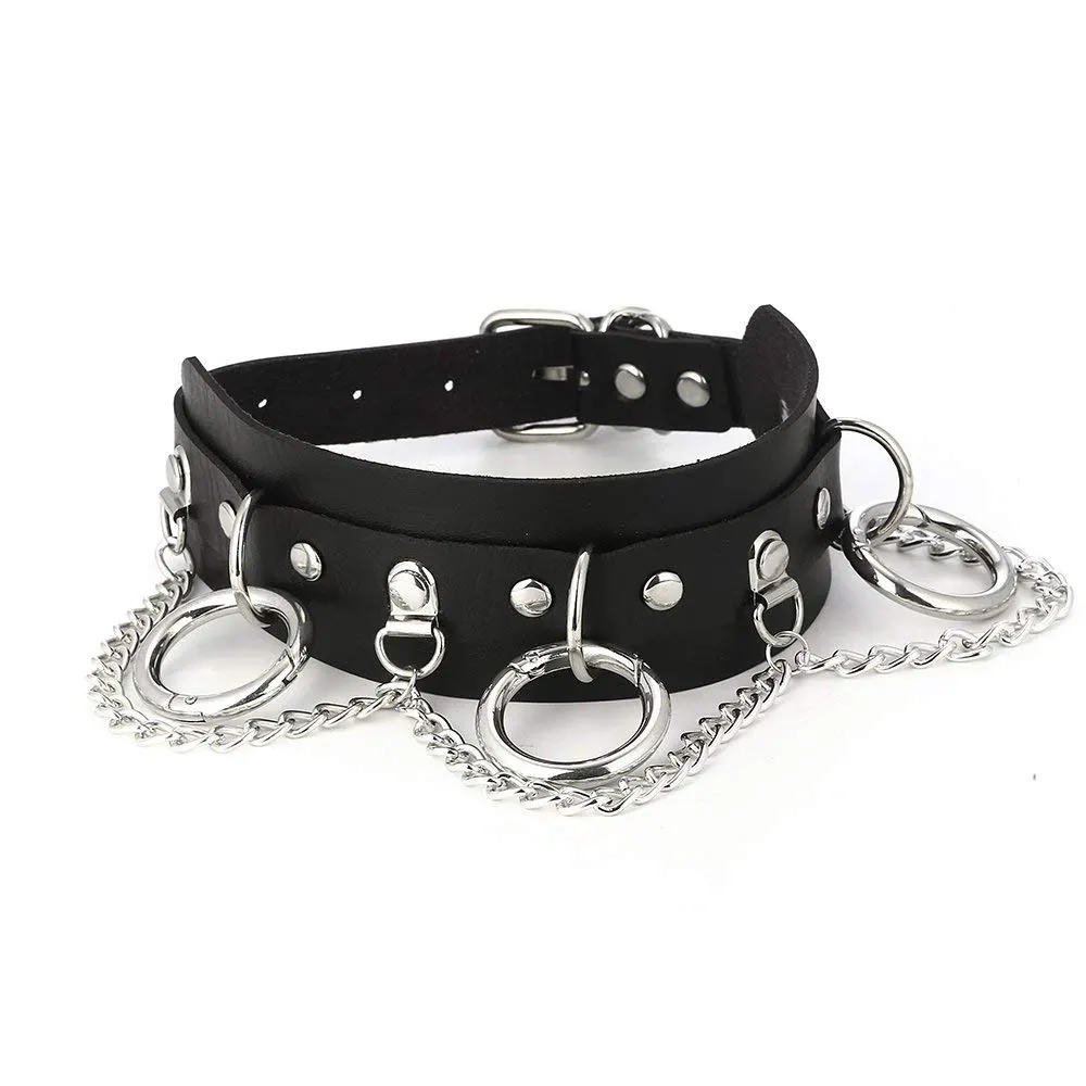 Leather Choker Collar With Chain For Women Punk Goth Festival jewelry