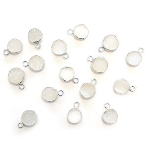 Druzy blanc forme ronde 925 lunette en argent Sterling pendentif plaqué argent fabrication de bijoux faits à la main - Product Image 2