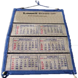 Colgante de pared calendario Vintage doble cara tela de yute pared calendario