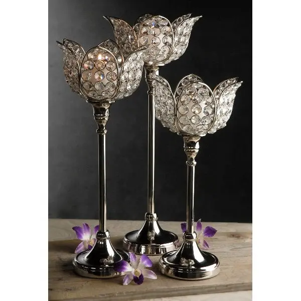 Kristal Lotus çiçeği Tealight tutucu Metal taban Tealight şamdan tutucu mum lamba masa Centerpiece için düğün dekor