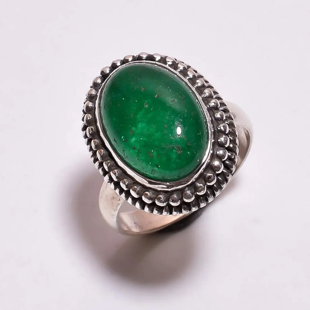 Classy Ontwerp Groene Jade 925 Sterling Zilveren Ring, Groothandel Zilveren Sieraden, Zilveren Sieraden 925