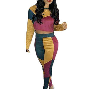 New 2018 color block hoodie women sweat custom Jogging suits slim fit sports 2 pcs set woman tracksuits - Product Image 1