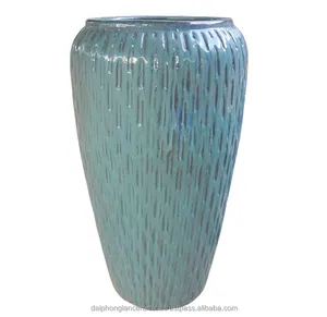 Jardinière d'extérieur en céramique bleue, pot de poterie de grande taille