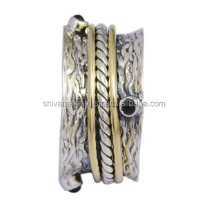 Hermosa piedra preciosa de ónix negro Natural, joyería de boda Vintage, anillos Vermeil, venta al por mayor, anillo giratorio de Plata de Ley 925 hecho a mano - Product Image 2