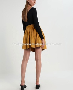 กระโปรงเอวสูงสำหรับฤดูใบไม้ผลิ2021กระโปรงหนังแกะแท้สำหรับผู้หญิงสีชมพูสีเหลืองสีดำสีเขียวสีน้ำเงินหนังกลับแท้แฟชั่นใหม่มินิ - Product Image 4