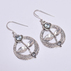 Pendientes de Topacio azul Natural para mujer y niña, joyería de plata de ley 925, joyería hecha a mano, aretes - Product Image 1