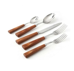 Sustainable S/5 Pcs Flatware <b>Set</b> Stainless Steel & Wood Handle Mirror Polish for Giveaways - Product Image 1