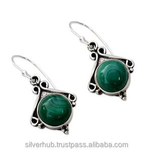 Boucles d'oreilles en argent sterling 925 avec pierre précieuse malachite verte de conception créative, vente en gros en ligne de bijoux en argent sterling avec pierre précieuse - Product Image 2