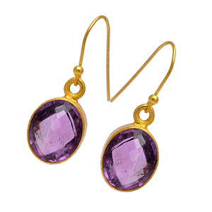 Pendientes chapados en oro Solid925 anzuelo de plata esterlina colgante forma ovalada amatista piedra preciosa hecha a mano pendiente de moda joyería - Product Image 1