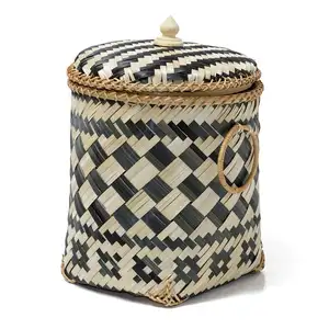 Corda de algodão oval para armazenamento, barata, forma oval, cesta tecido com couro, tempo de madeira, embalagem, design de cores, planta eco