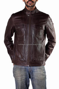 Chaqueta de cuero puro de campo marrón para hombre, elegante, con cuatro bolsillos delanteros, diseño a la moda - Product Image 5