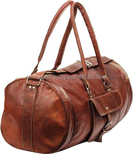 Weekender Overnight Bag 100% Lona de viaje de cuero genuino Bolsa de lona de color marrón de grano completo Bolsas de fin de semana de gimnasio grandes personalizadas - Product Image 3