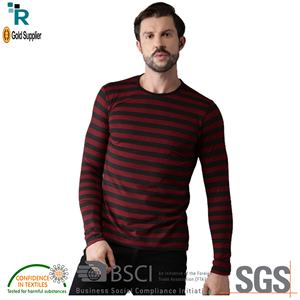 Camiseta básica de manga larga con cuello redondo a rayas informales de algodón 100% para hombre, camiseta para cuello Polo de talla grande, Tops al por mayor, ropa - Product Image 4