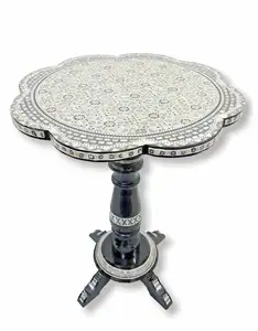 W76 Nacre Artisanale Incrustation Art rond Marocain Table D'extrémité