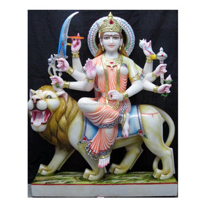Beautiful White Marble Goddess Durga Mata Sitting On <b>Lion</b> <b>Statue</b> For Worship And Home Office Living Room And Temple Decoration - Product Image 1