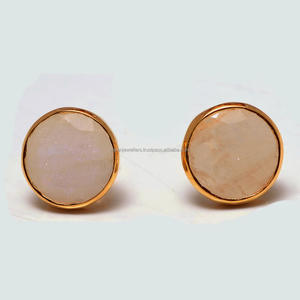 925 <b>Sterling</b> <b>Silver</b> Rainbow Moonstone <b>Stud</b> <b>Earrings</b> Vermeil Gold Gemstone for Engagement Wedding Anniversary Party or Gift - Product Image 1