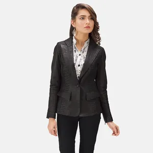 Women's Top selling Fashionable Black Leather Blazer With Wholesale Price - Lambskin 100% Real Leather