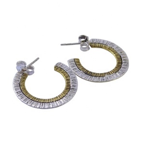 Pendientes de aro de gota de Plata de Ley 925 hechos a mano para mujeres y niñas, diseño Simple con joyería elegante de estilo elegante de dos tonos - Product Image 1