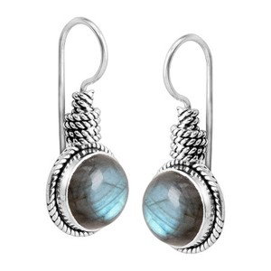 Boucles d'oreilles en argent sterling 925 enroulées de fil de pierres précieuses de forme ronde en Labradorite unique OEM vente en gros pierre de naissance ODM - Product Image 2