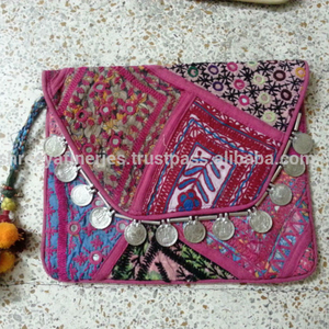 Vintage Banjara Fabric Hand Embroidered Clutch <b>Bag</b> Cotton Lining <b>Tassel</b> Thread Patterns Coin-Style Shoulder <b>Bag</b> for Evening Wear - Product Image 2