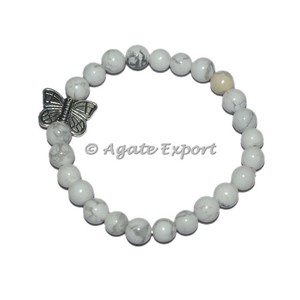 Unisex Classic Howlite Bracelets with <b>Butterfly</b> Charm <b>Beaded</b> Gemstone White Band for Party or Gift Featuring Agate Main Stone - Product Image 1