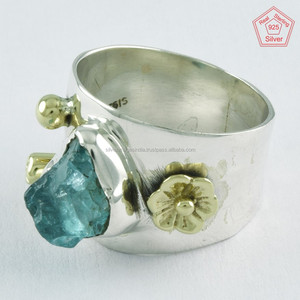 Wholesale 925 Sterling Silver Party <b>Ring</b> <b>Two</b>-Tone Rough Apatite Gemstone for Indian Wedding Anniversaries Engagements Jewelry - Product Image 3