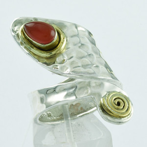 Anillo de Plata de Ley 925 con piedra cornalina de dos tonos de diseñador, piedra preciosa hecha a mano, boda y fiesta, aniversario - Product Image 2