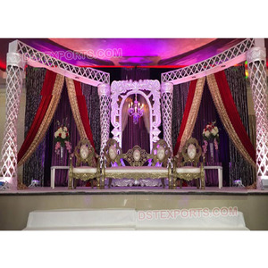 Palazzo Wedding Stage, Asian Wedding Fiber Backdrop Panel Stage, Wedding Fiber Crystal Pillar Stage <b>Set</b> - Product Image 1