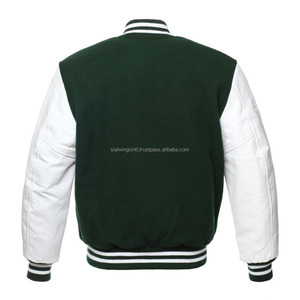 Mangas de cuero de alta calidad Chaqueta de invierno Letterman Soporte Chenille Logotipo bordado Esquema de color verde-blanco Directo - Product Image 2