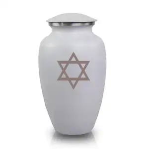 Handgemaakte Ontwerp Joodse Ster Wit Geëmailleerd Afwerking Premium Kwaliteit Metalen Crematie Urn Voor Menselijk As