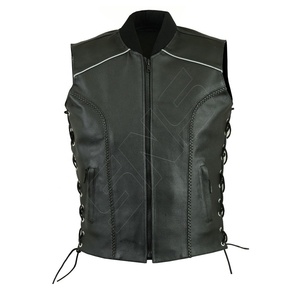 Chaleco de cuero negro para motocicleta de alta calidad para hombre, cierre de botón, a prueba de viento, ecológico, de talla grande, precio barato al por mayor - Product Image 2