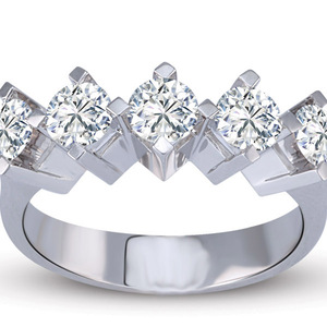 Anillo de Fiesta con Cinco Diamantes Redondos Reales de 1/2 TCW para Mujer, Oro Blanco de 14K |   Elegante Anillo de Boda de Aniversario para Mujer, Regalo - Product Image 3