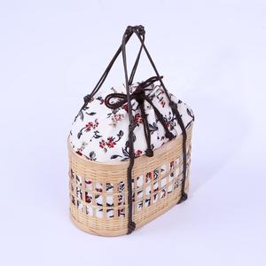 Sac fourre-tout en bambou pour femmes fait à la main doublure en lin Style à la mode du Vietnam réutilisable Logo impression décoration deux Kimono couverture en rotin - Product Image 6